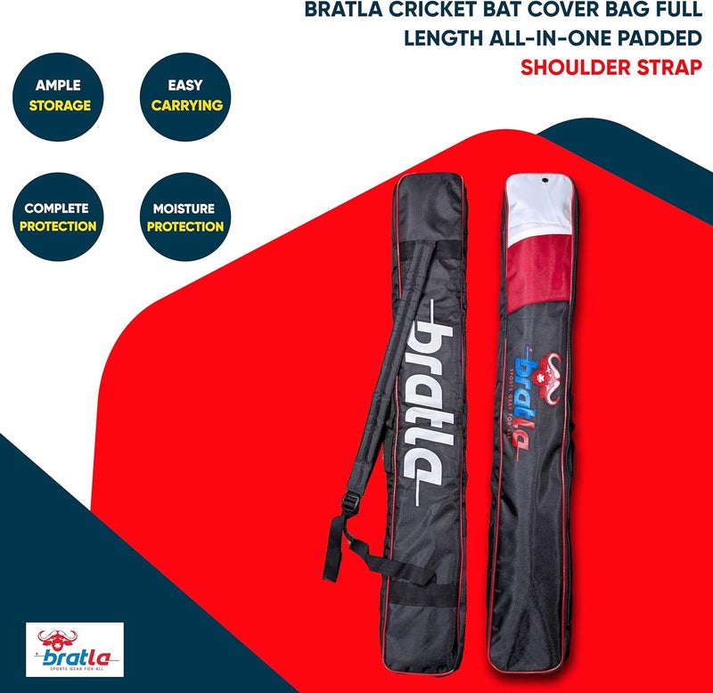 Bratla Cricket Bat Cover Bag For Full Size Bat Adjustable Shoulder Strap Foam Padded - Secure and Convenient Cricket Gear Storage Bag Black/Red - Image 3